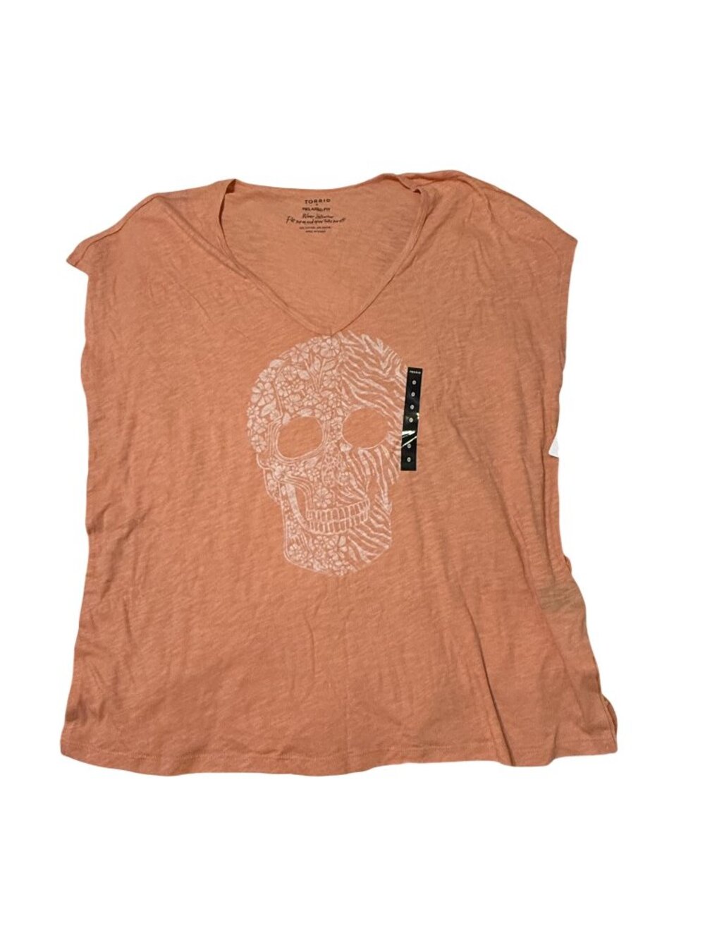 NWT Torrid Peach Bloom Skull Print Relaxed Fit T-Shirt Cotton Modal Womens Size